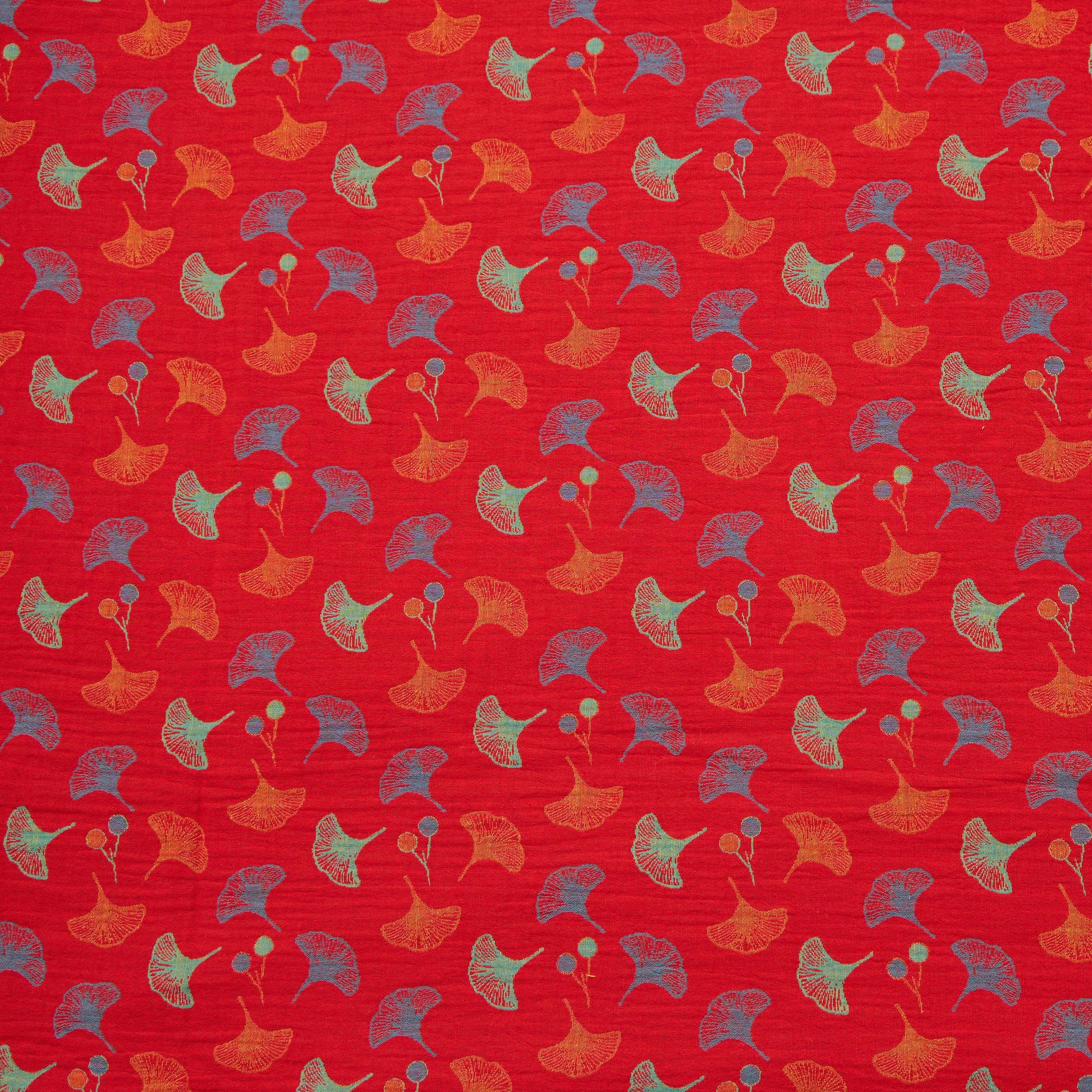 Tessuto jacquard di cotone con motivo a foglie di ginkgo - Rosso - Misuratori - 5 milioni - image 0