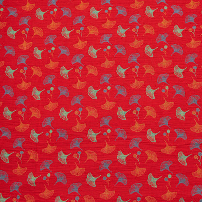 Tessuto jacquard di cotone con motivo a foglie di ginkgo - Rosso - Misuratori - 5 milioni - image 0
