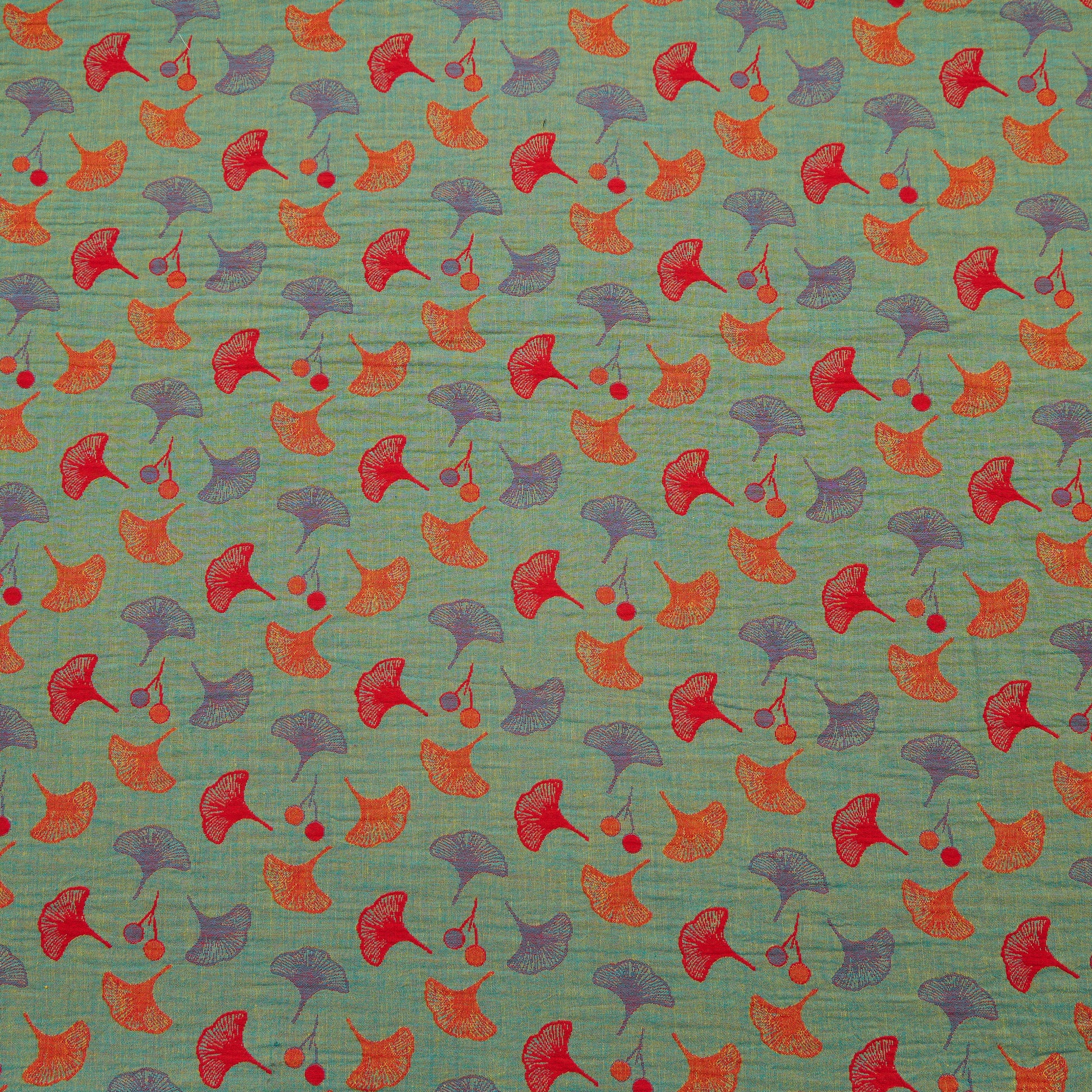 Tessuto jacquard di cotone con motivo a foglie di ginkgo - Verde - Misuratori - 5 milioni - image 5