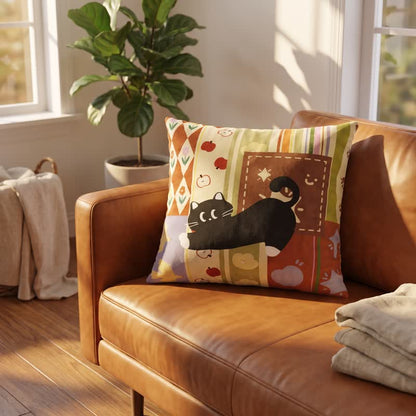 Cuscino decorativo patchwork con gatto nero stravagante - image 2