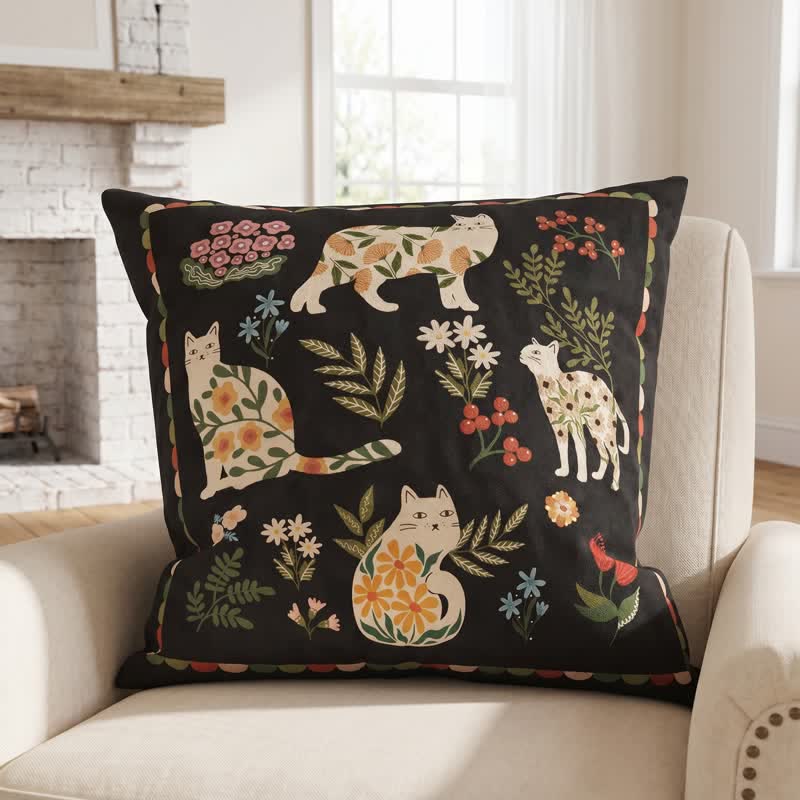 Cuscino decorativo in velluto con motivo gatto di mezzanotte - Nero - 50cm x 50cm × 50cm x 50cm - Copertina + inserto - image 3