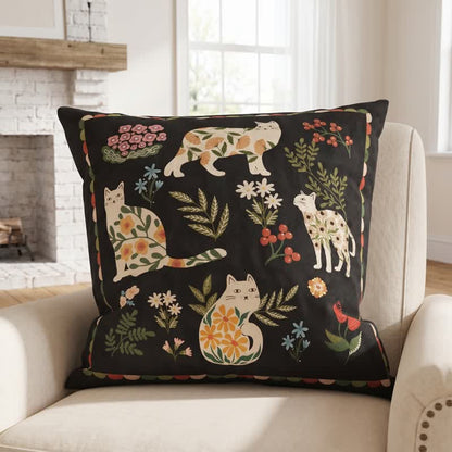 Cuscino decorativo in velluto con motivo gatto di mezzanotte - Nero - 50cm x 50cm × 50cm x 50cm - Copertina + inserto - image 3