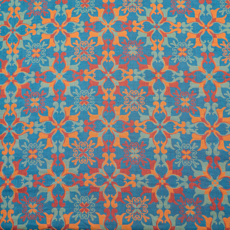 Tessuto jacquard di cotone con motivo floreale a medaglione - Blu - Misuratori - 5 milioni - image 0