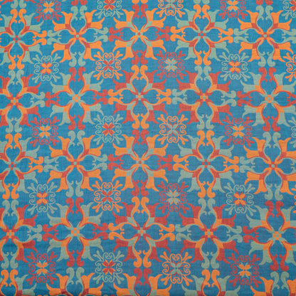 Tessuto jacquard di cotone con motivo floreale a medaglione - Blu - Misuratori - 5 milioni - image 0