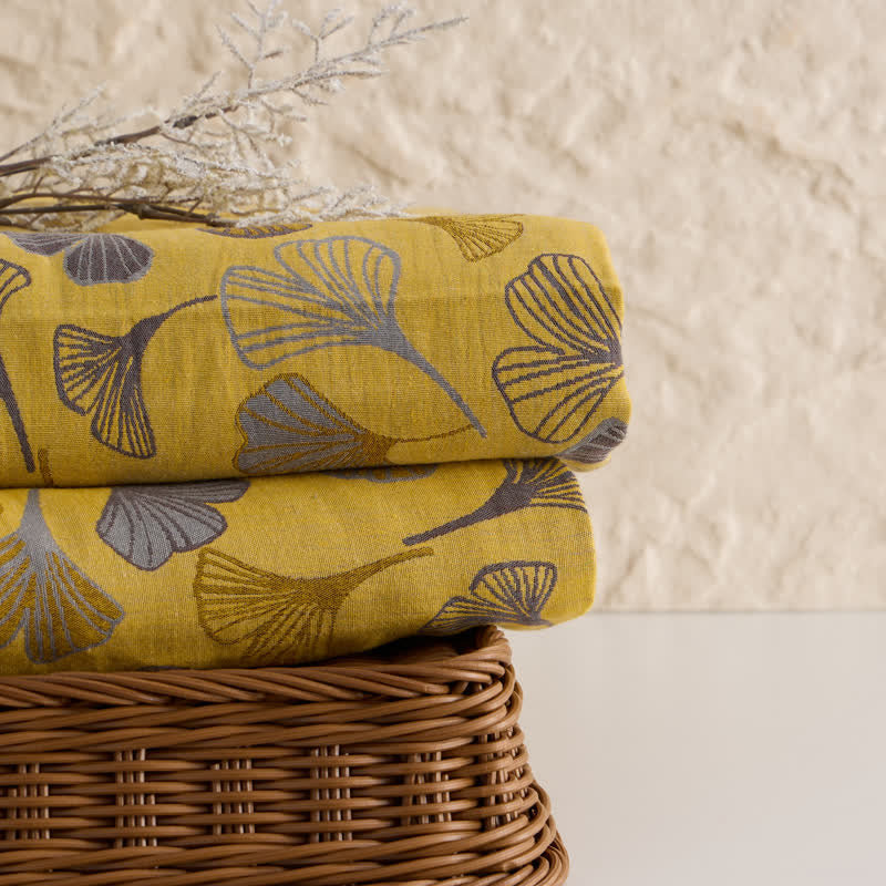 Tessuto jacquard di cotone con grandi foglie di ginkgo - image 3