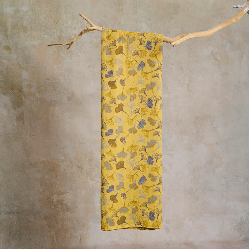Tessuto jacquard di cotone con grandi foglie di ginkgo - image 4