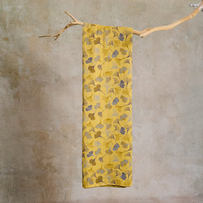 Tessuto jacquard di cotone con grandi foglie di ginkgo - image 4