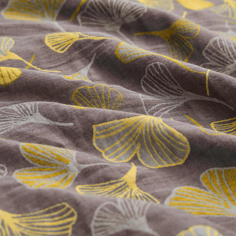 Tessuto jacquard di cotone con grandi foglie di ginkgo - image 6