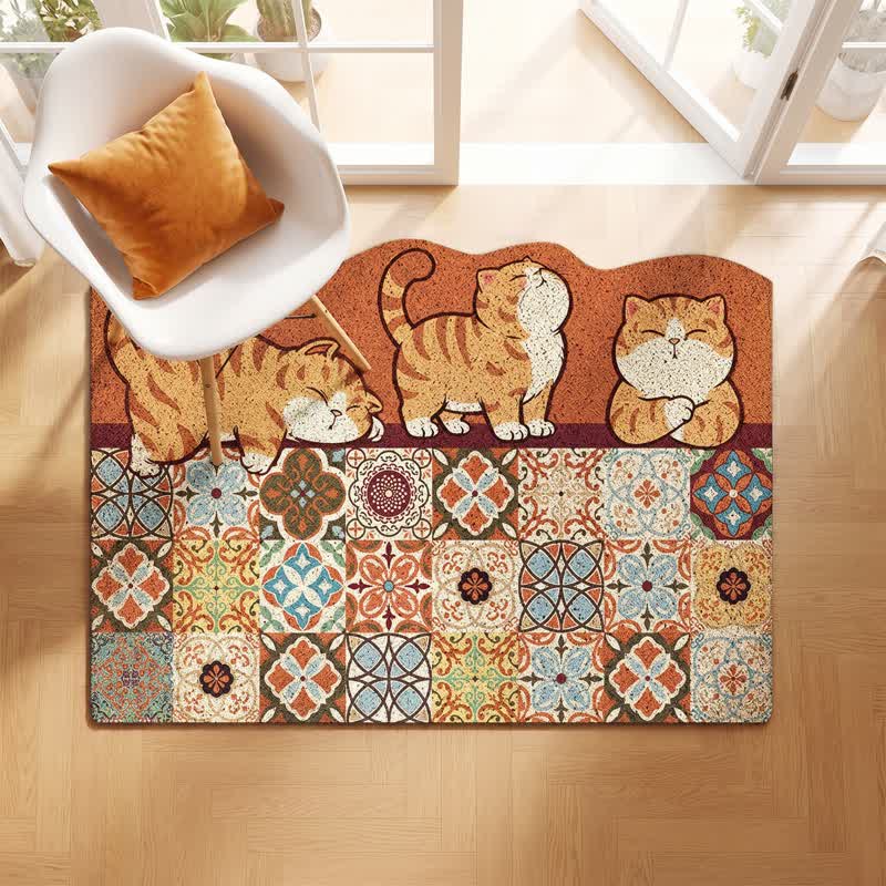 Tappeto d'ingresso con motivo a patchwork di gatti stravaganti - image 1