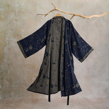 Kimono vestaglia in cotone biologico con motivo floreale da giardino - Blu navy - 2XL - image 0