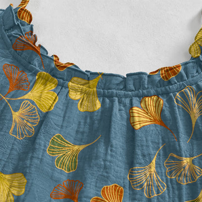 Abito midi da casa con laccetti e foglie di ginkgo - image 3