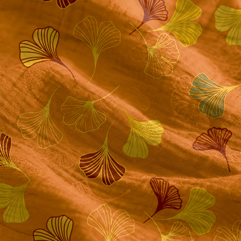 Abito midi da casa con laccetti e foglie di ginkgo - image 9