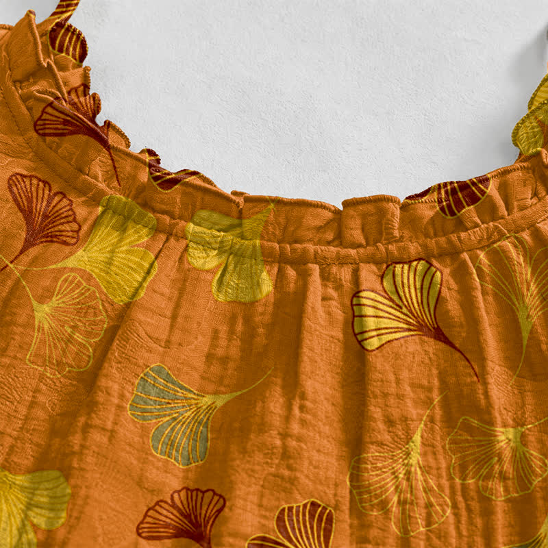 Abito midi da casa con laccetti e foglie di ginkgo - image 8