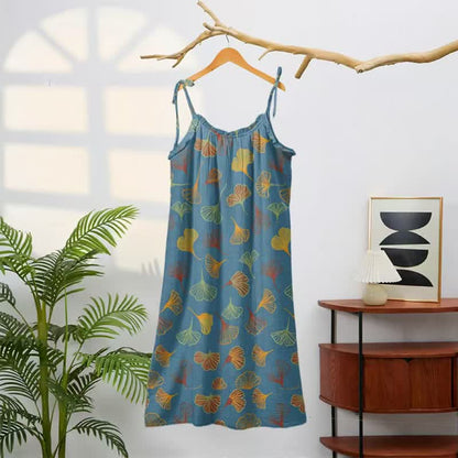 Abito midi da casa con laccetti e foglie di ginkgo - image 1