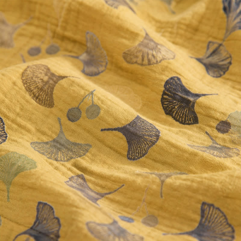 Abito midi da casa con laccetti e foglie di ginkgo - image 14