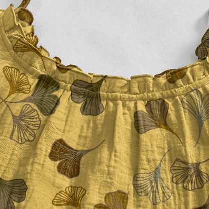 Abito midi da casa con laccetti e foglie di ginkgo - image 13