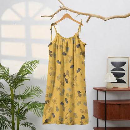 Abito midi da casa con laccetti e foglie di ginkgo - image 11