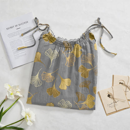 Abito midi da casa con laccetti e foglie di ginkgo - image 17