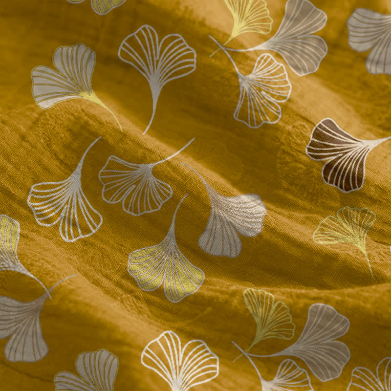 Abito midi da casa con laccetti e foglie di ginkgo - image 24