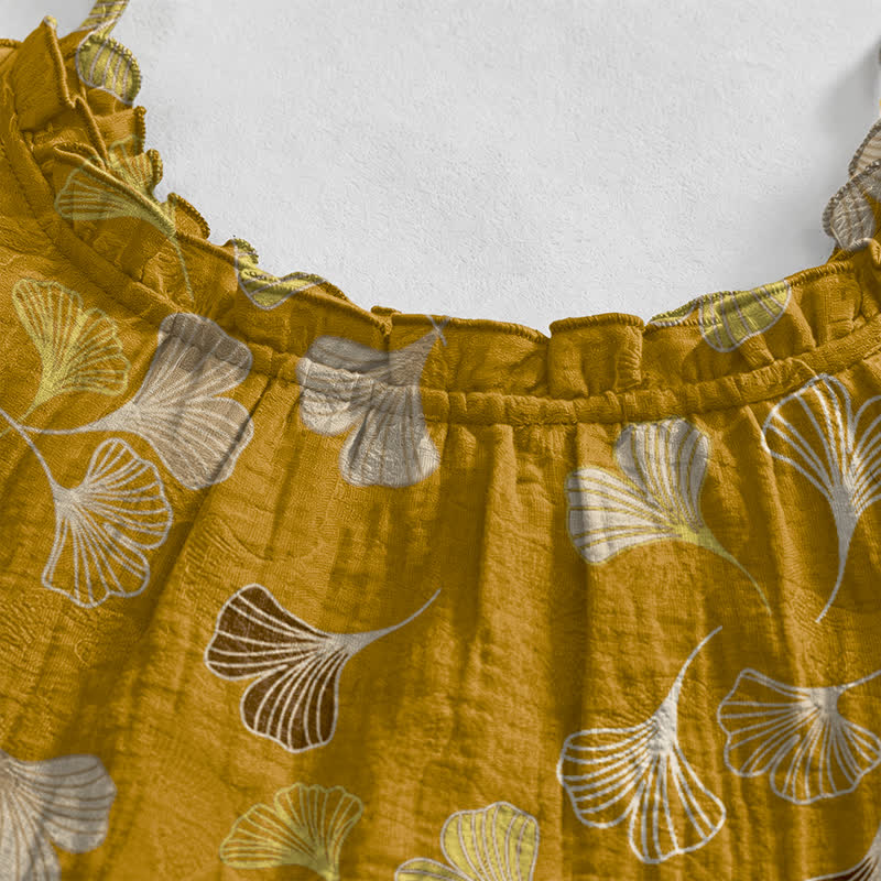 Abito midi da casa con laccetti e foglie di ginkgo - image 23