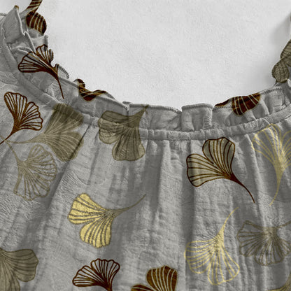 Abito midi da casa con laccetti e foglie di ginkgo - image 28