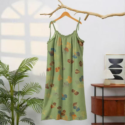 Abito midi da casa con laccetti e foglie di ginkgo - image 36