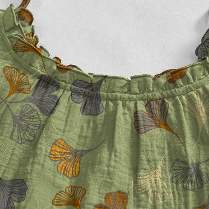 Abito midi da casa con laccetti e foglie di ginkgo - image 38
