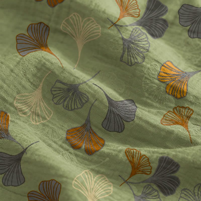 Abito midi da casa con laccetti e foglie di ginkgo - image 39