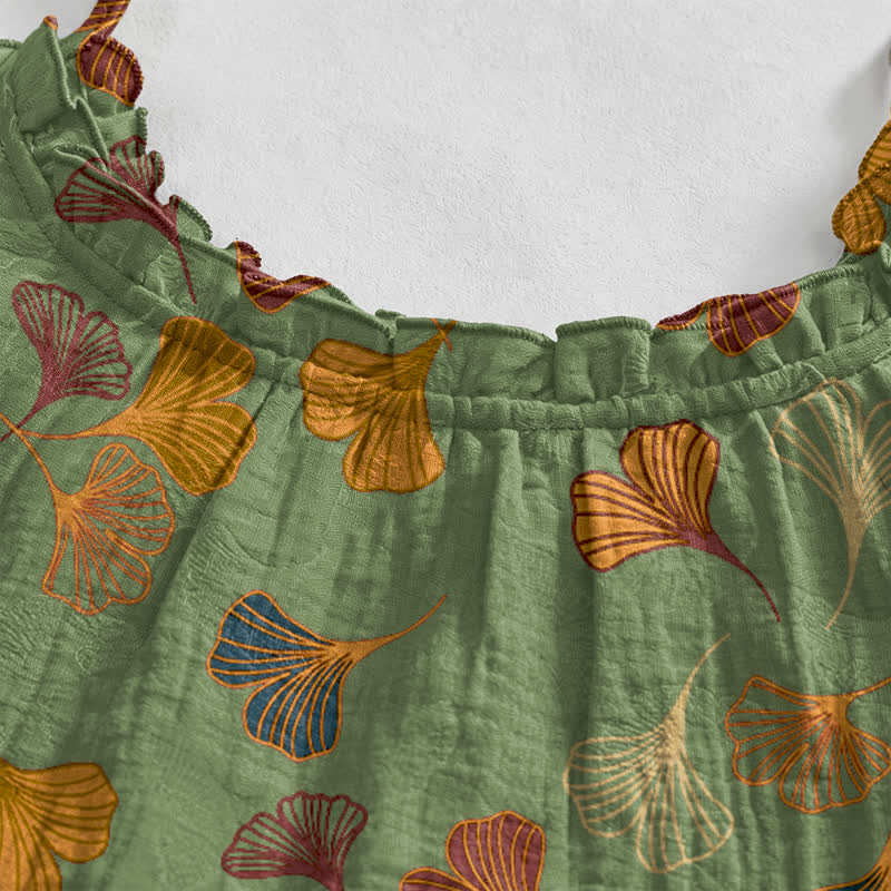 Abito midi da casa con laccetti e foglie di ginkgo - image 43