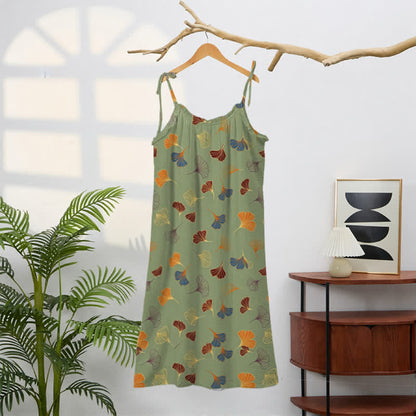 Abito midi da casa con laccetti e foglie di ginkgo - image 41