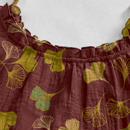 Abito midi da casa con laccetti e foglie di ginkgo - image 48