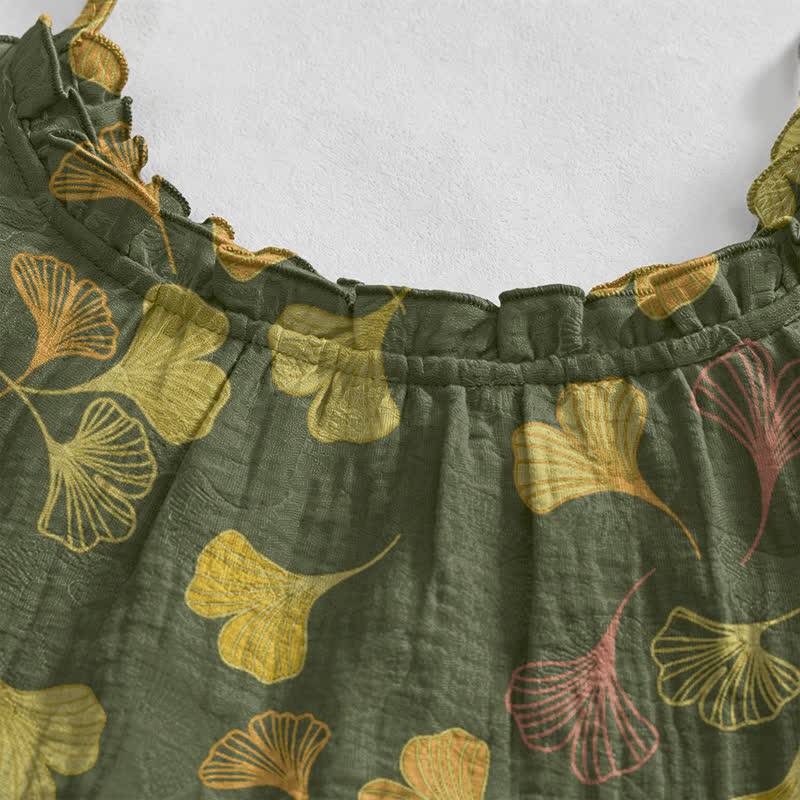 Abito midi da casa con laccetti e foglie di ginkgo - image 48