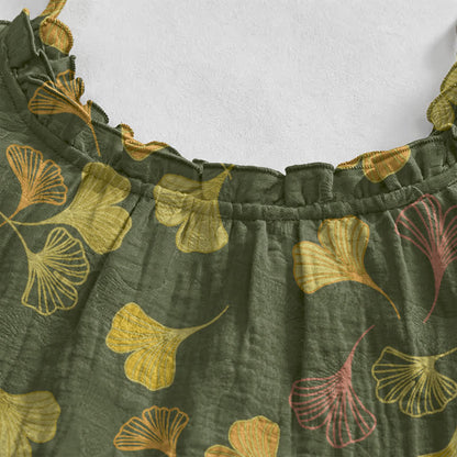 Abito midi da casa con laccetti e foglie di ginkgo - image 48