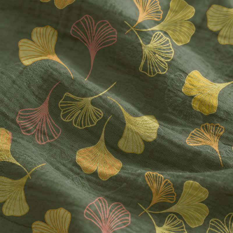 Abito midi da casa con laccetti e foglie di ginkgo - image 49