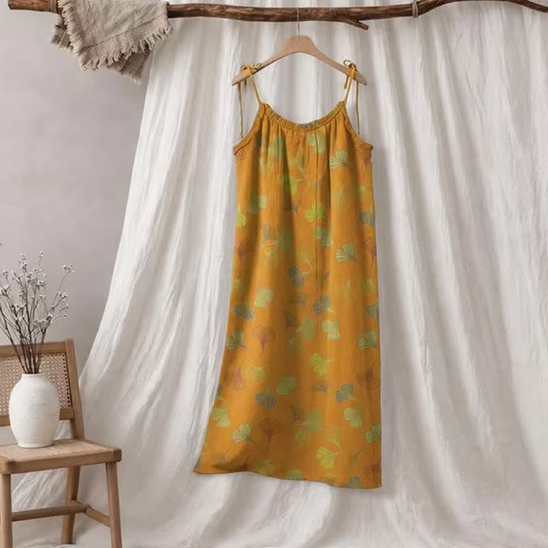 Abito midi da casa con laccetti e foglie di ginkgo - Giallo e verde - XL - image 55
