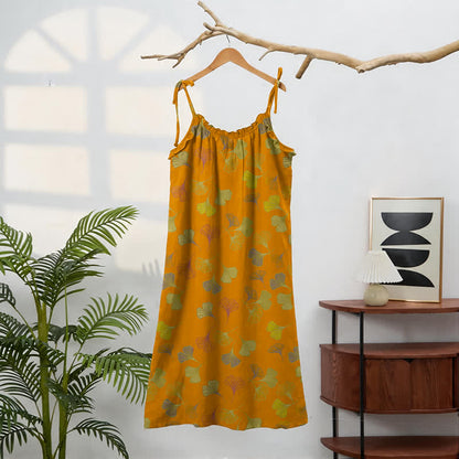 Abito midi da casa con laccetti e foglie di ginkgo - image 56