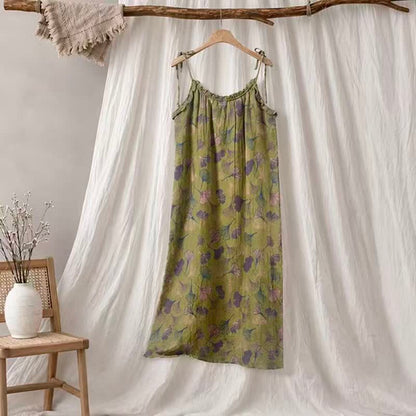 Abito midi da casa con laccetti e foglie di ginkgo - Verde e viola - XL - image 75