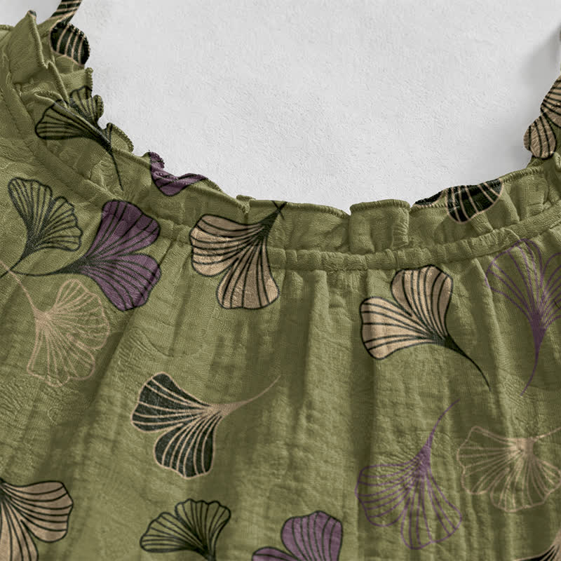 Abito midi da casa con laccetti e foglie di ginkgo - image 78