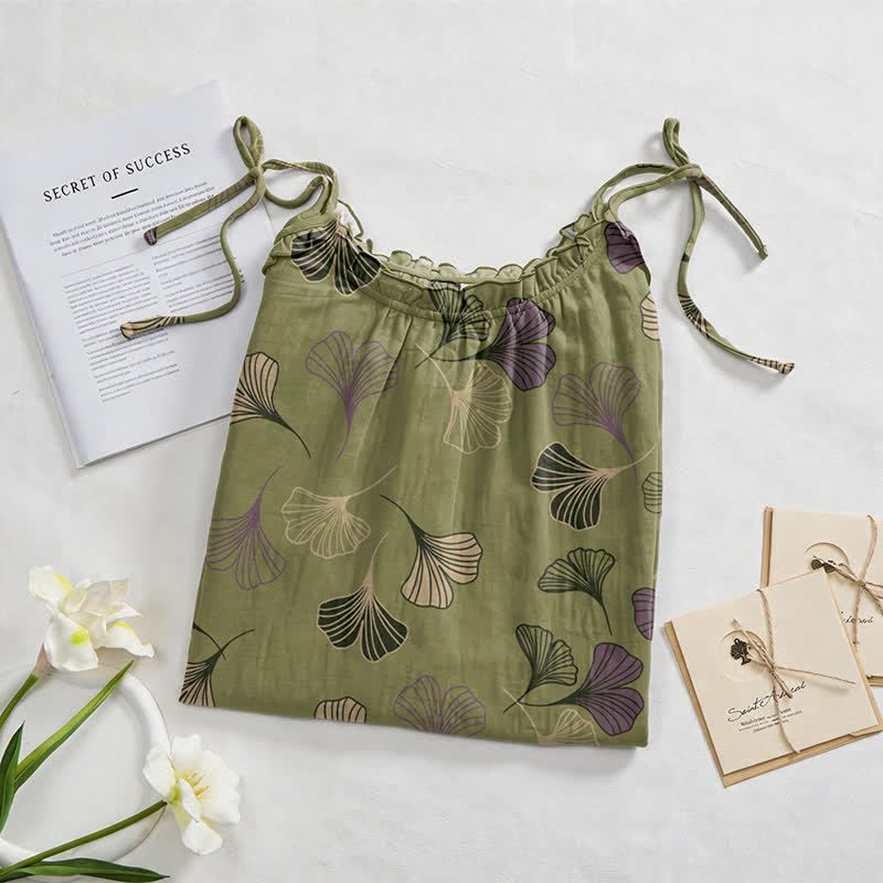 Abito midi da casa con laccetti e foglie di ginkgo - image 77