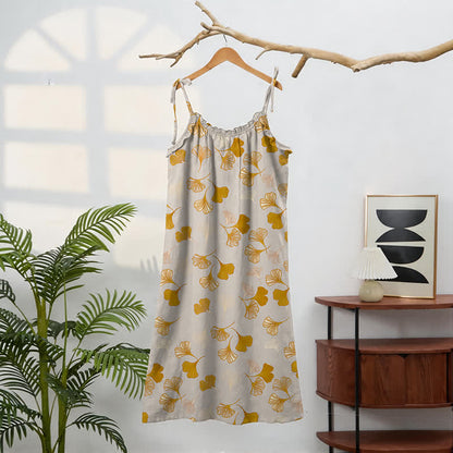 Abito midi da casa con laccetti e foglie di ginkgo - image 81