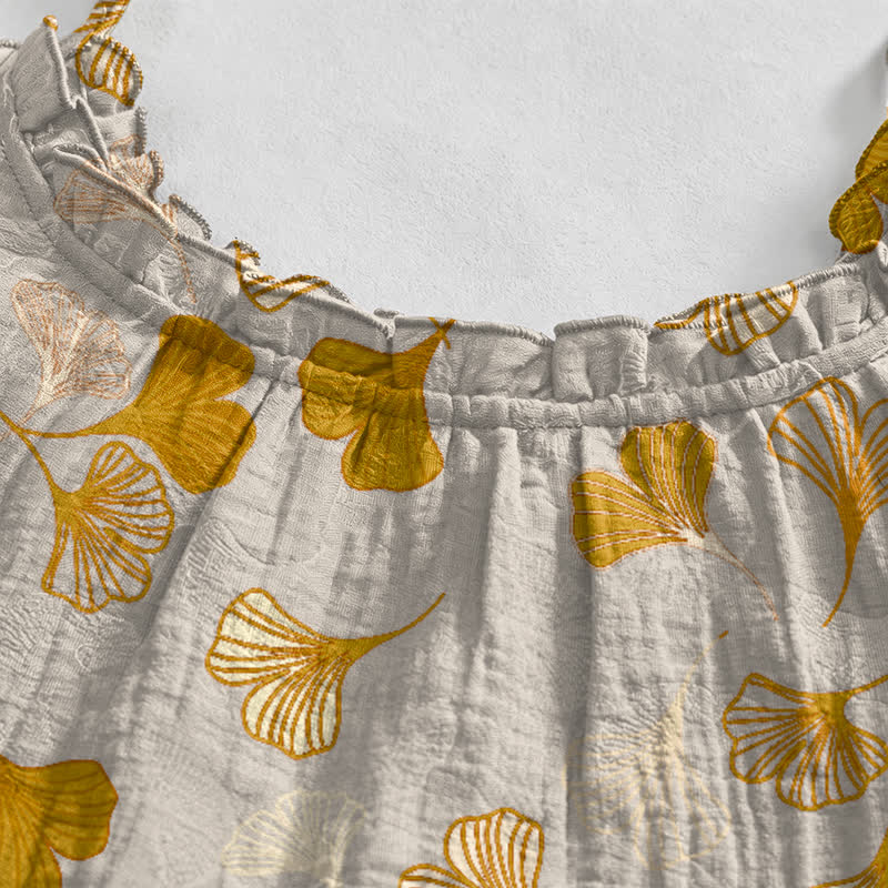 Abito midi da casa con laccetti e foglie di ginkgo - image 83