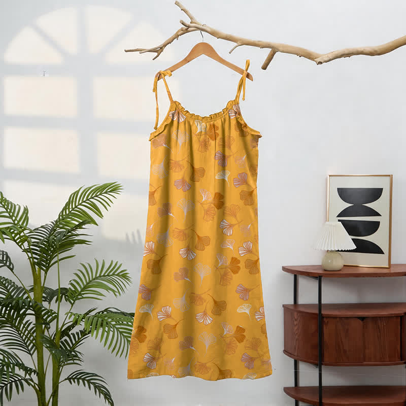 Abito midi da casa con laccetti e foglie di ginkgo - image 61