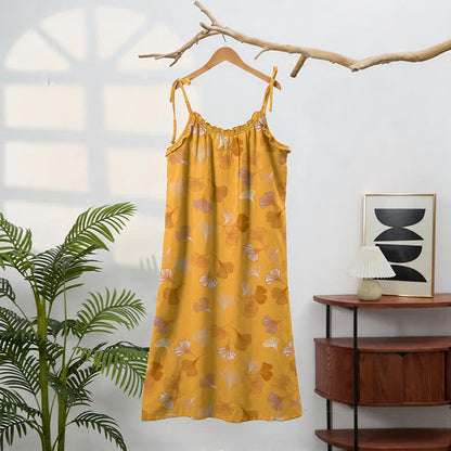 Abito midi da casa con laccetti e foglie di ginkgo - image 61