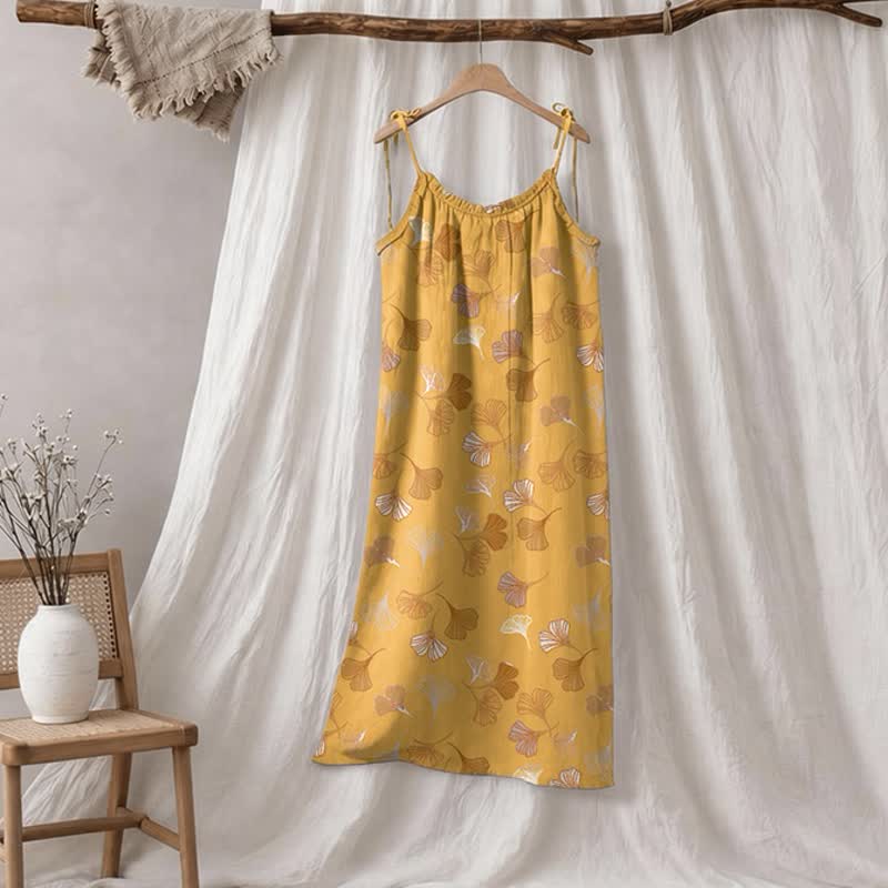 Abito midi da casa con laccetti e foglie di ginkgo - Arancione e grigio chiaro - XL - image 60