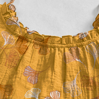 Abito midi da casa con laccetti e foglie di ginkgo - image 63