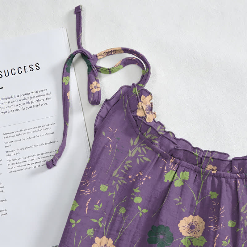Abito lungo stile boho lounge con laccetti e stampa floreale. - image 3