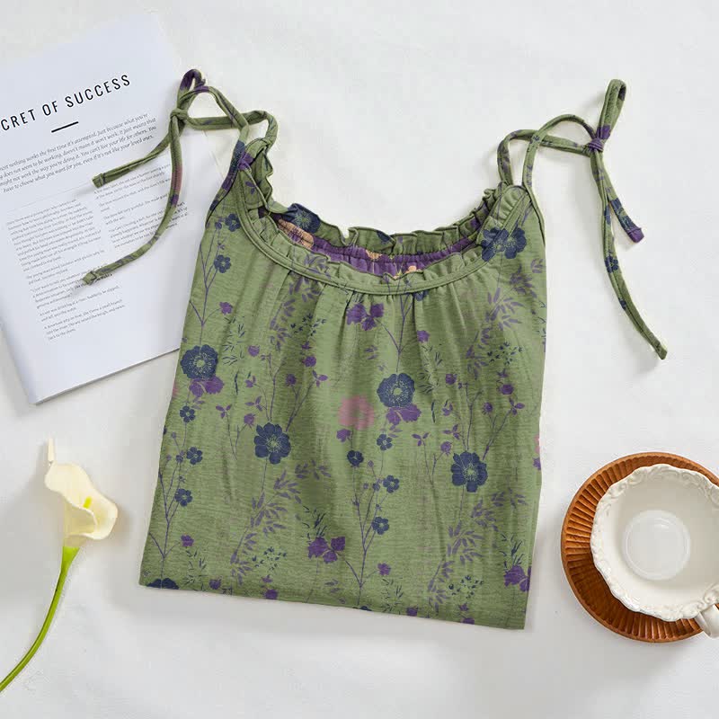 Abito lungo stile boho lounge con laccetti e stampa floreale. - image 6