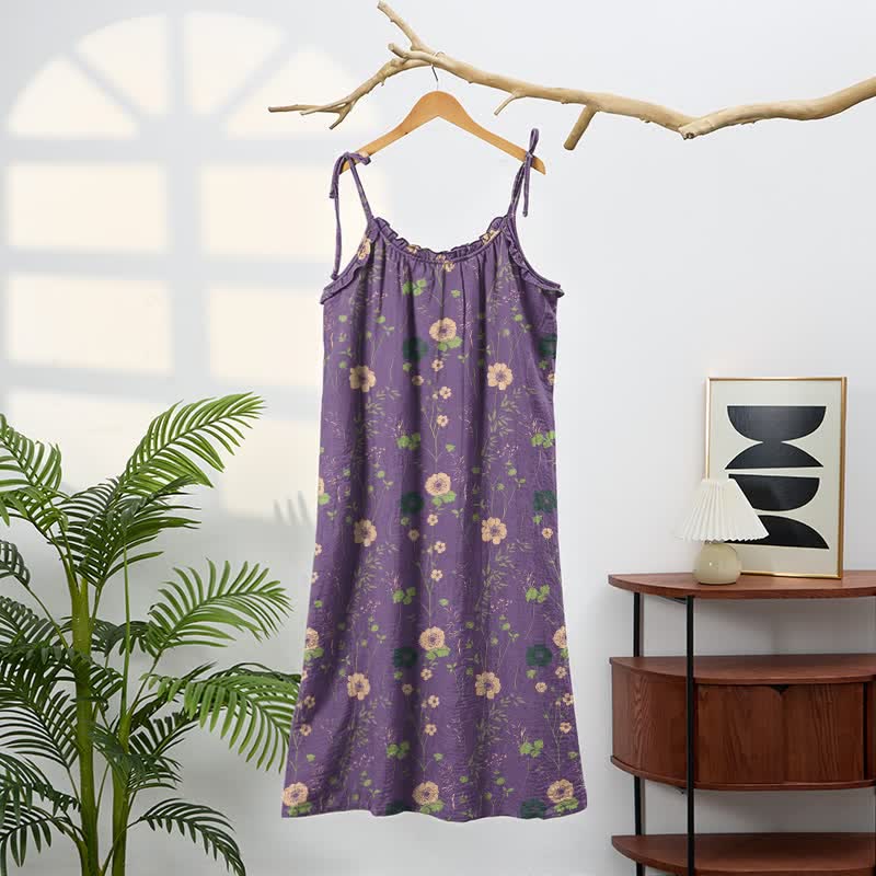 Abito lungo stile boho lounge con laccetti e stampa floreale. - image 1