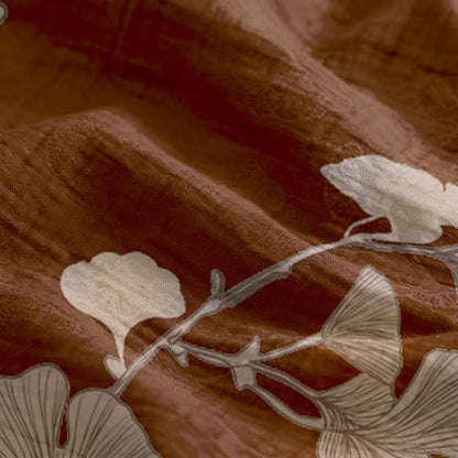 Abito lungo da casa con laccetti e motivo a foglie di ginkgo - image 29