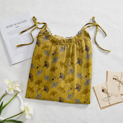 Abito da casa con laccetti e stampa floreale Ginkgo - image 2